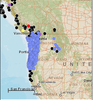 Distribution map of Douglas neckera moss. Source: Schofield 2014